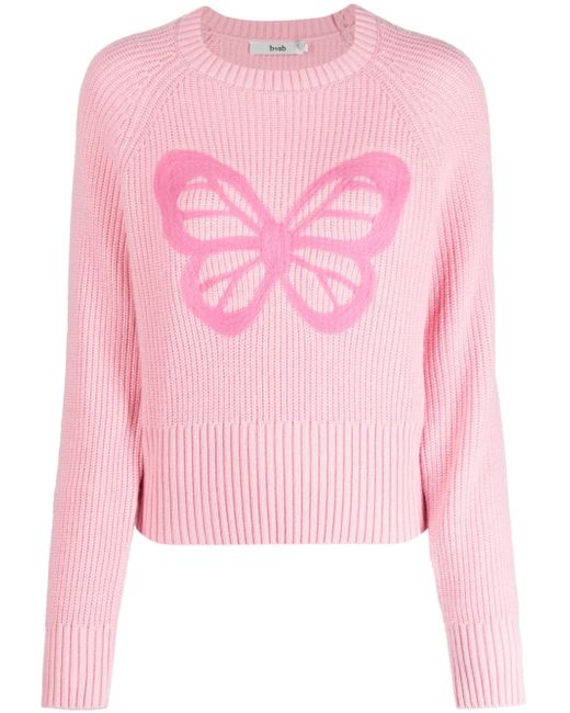 b+ab embossed-butterfly ribbed-knit jumper