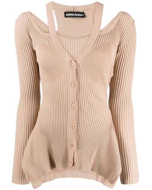 Andreādamo cut-out ribbed-knit cardigan