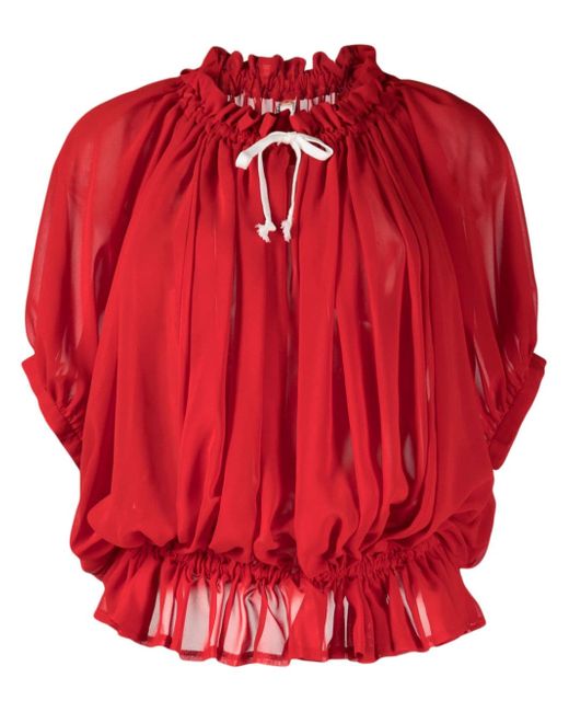 Comme Des Garçons contrasting-bow ruched semi-sheer blouse