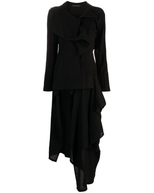 Yohji Yamamoto ruffle-detail asymmetric coat