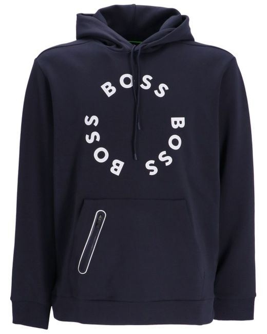 Boss logo-print cotton-blend hoodie