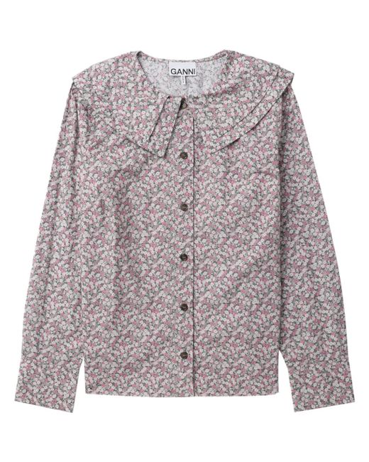 Ganni floral-print cotton blouse