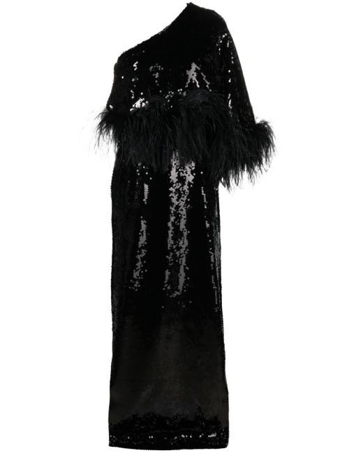 16Arlington Alder feather-trimmed sequinned gown