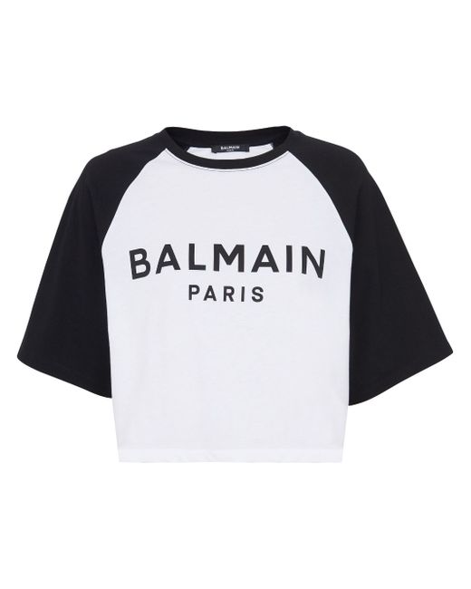 Balmain logo-print cropped T-shirt
