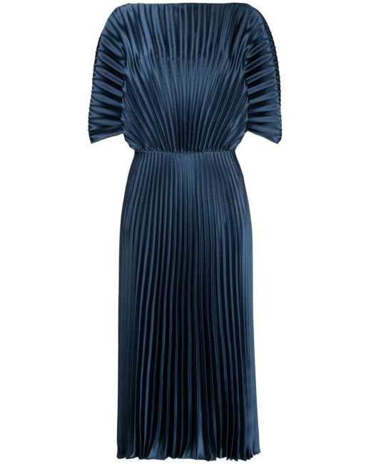 Amsale fully-pleated metallic-effect gown