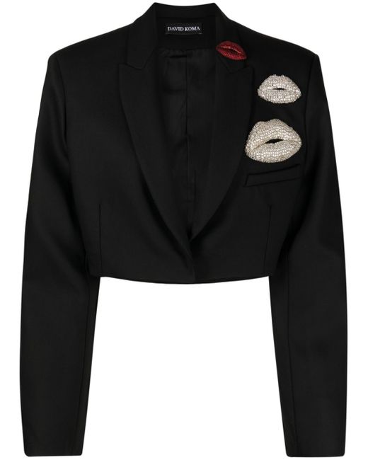 David Koma Crystal Lip-appliqué cropped blazer