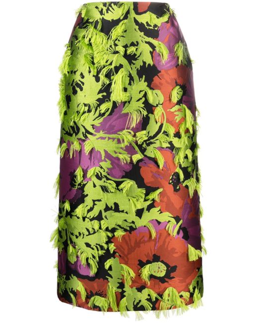 La Double J. floral pattern-jacquard frayed midi skirt