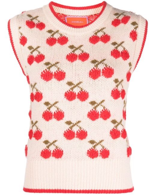 La Double J. Cherry patterned intarsia-knit vest