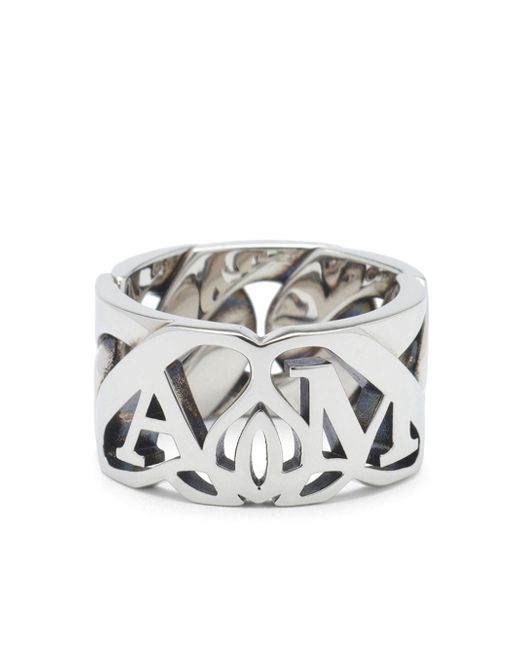 Alexander McQueen logo-engraved chain ring