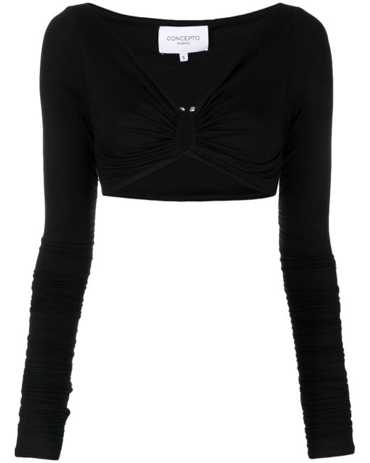 Concepto gathered long-sleeve cropped top