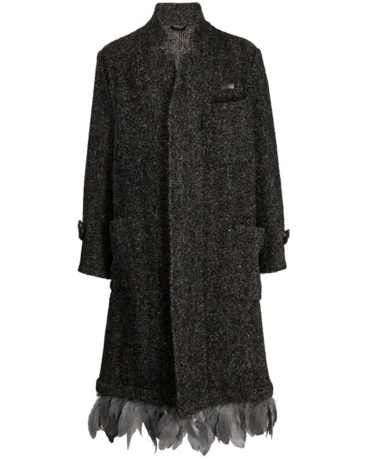 4Sdesigns feather-trim bouclé single-breasted coat