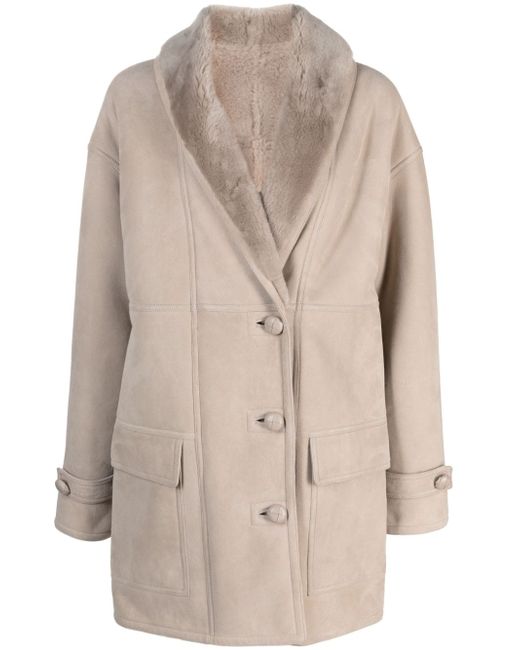 Liska shearling-collar single-breasted coat