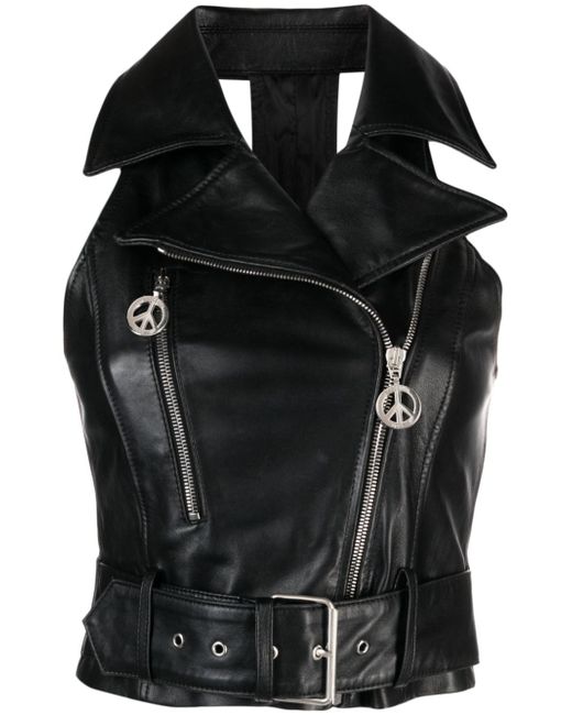 Moschino Jeans notched-lapels leather gilet
