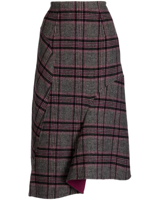 Jnby plaid-pattern asymmetric skirt