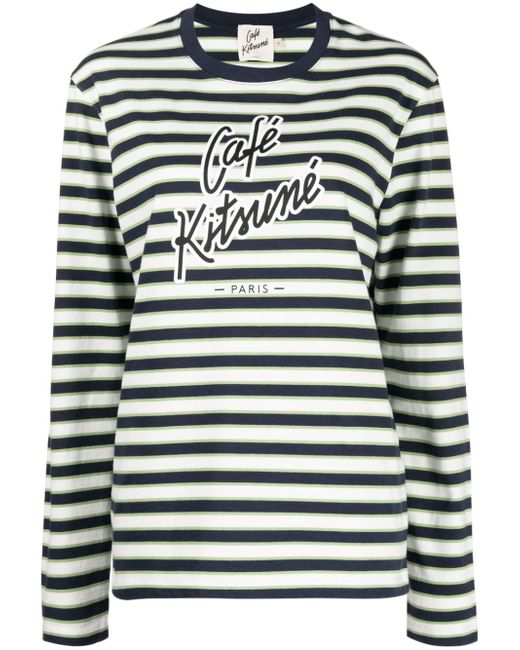Café Kitsuné logo-print striped T-shirt