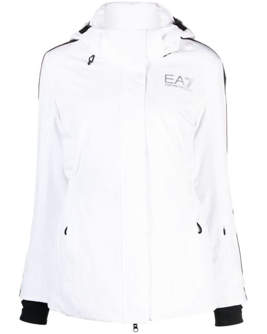 Ea7 logo-print hooded puffer jacket