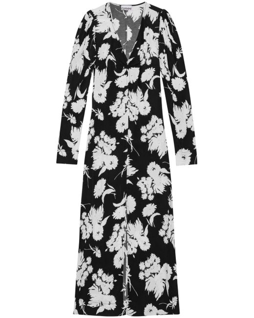 Ganni floral-print long-sleeve midi dress