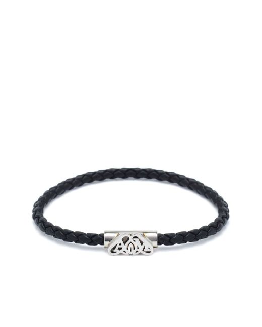 Alexander McQueen logo-charm braided leather bracelet