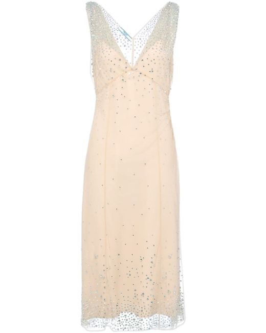 Prada crystal-embellished tule midi dress