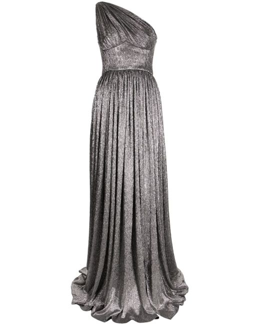 Rhea Costa one-shoulder metallic dress