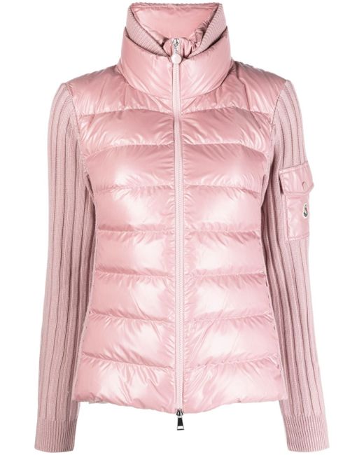 Moncler padded knitted-panel down jacket