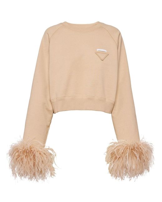 Prada feather-trim cotton sweatshirt