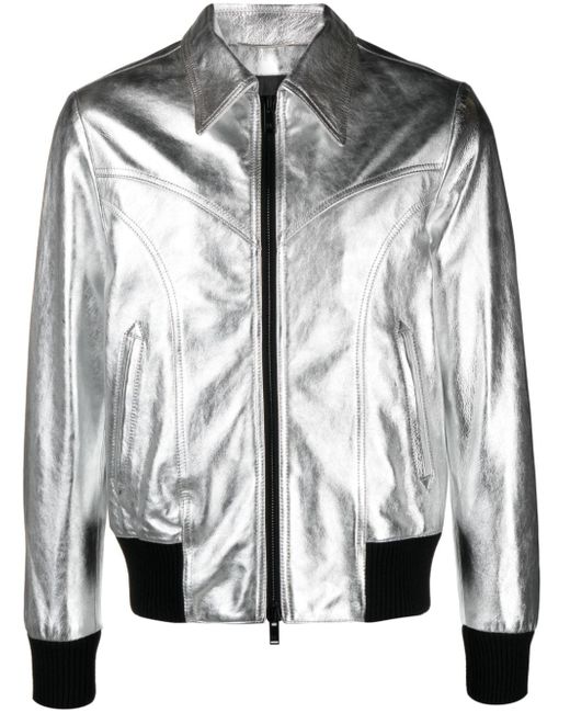 PT Torino metallic leather bomber jacket