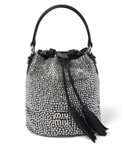 Miu Miu crystal-embellished satin bucket bag
