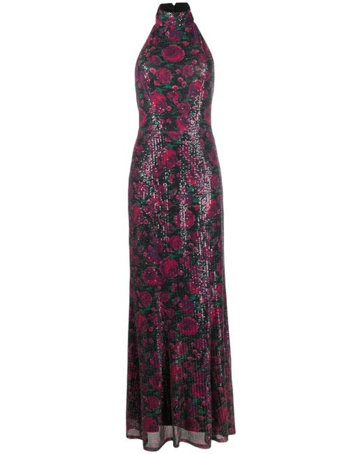 Rotate rose-pattern sequin maxi dress
