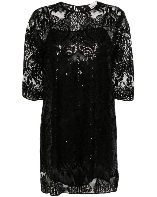 Semicouture floral-embroidered sequin-embellished minidress
