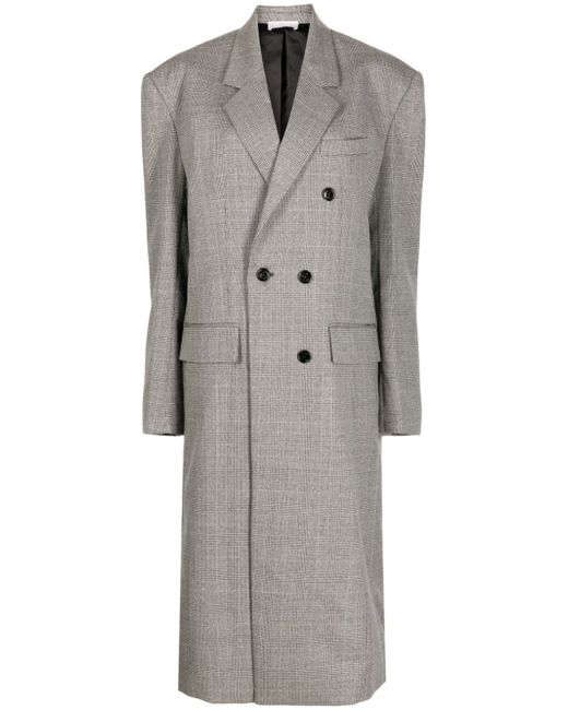 System check-pattern double-breasted wool coat