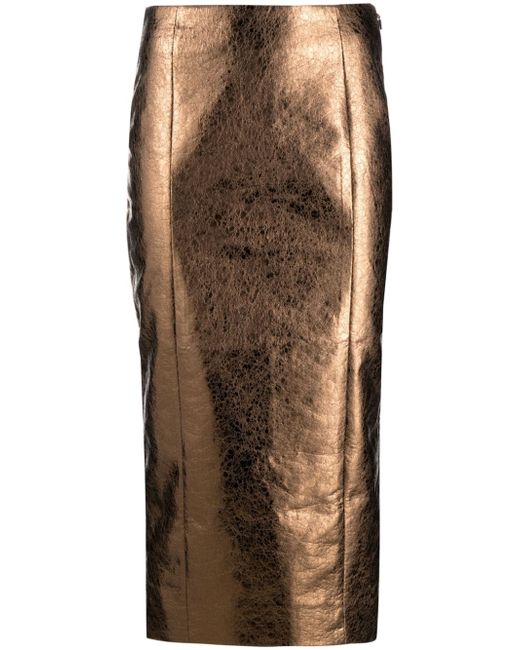 Rotate cracked-effect metallic pencil skirt