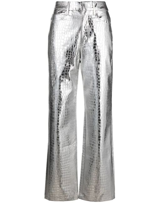 Rotate embossed-crocodile high-waisted straight trousers