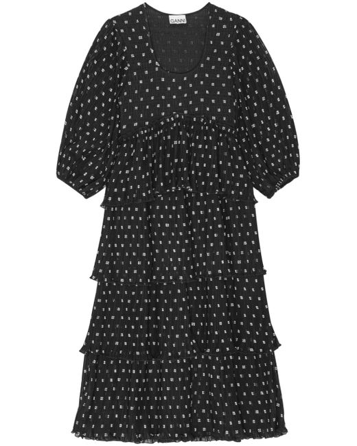 Ganni graphic-print short-sleeve layered midi dress