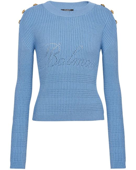 Balmain embossed-button ribbed-knit jumper