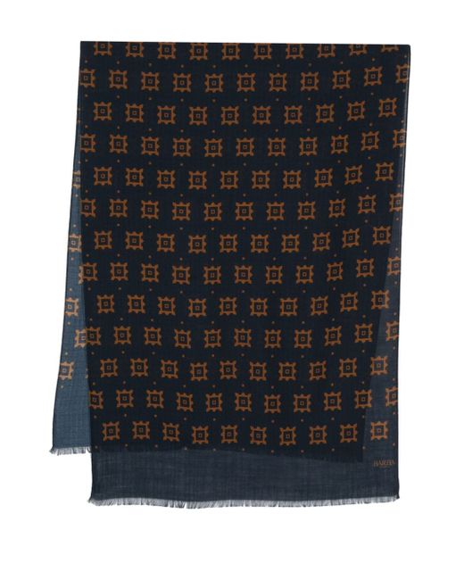 Barba geometric-print frayed scarf