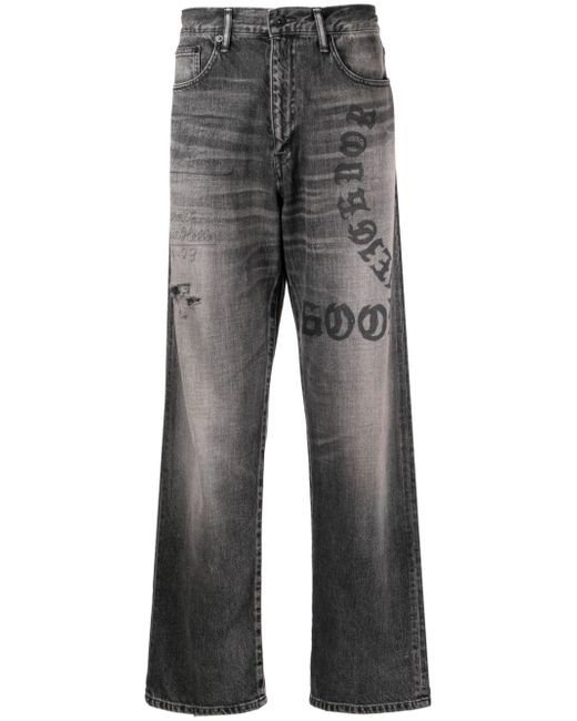 Neighborhood graphic-print straight-leg jeans