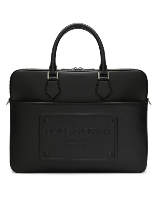 Dolce & Gabbana logo-embossed leather laptop bag