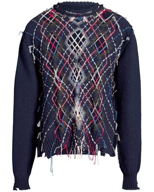 Maison Margiela contrasting-stitch argyle-knit jumper