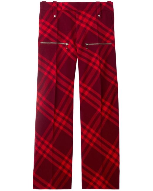Burberry plaid-check wide-leg wool trousers