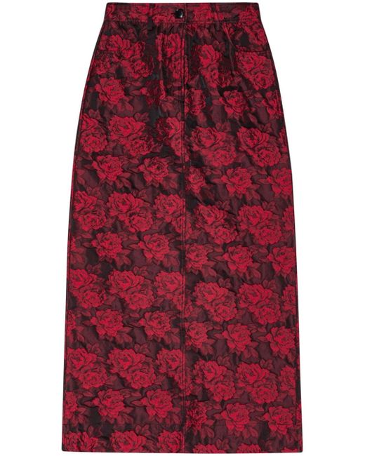 Ganni botanical-print jacquard maxi skirt