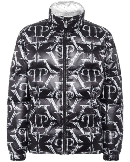 Philipp Plein logo-print quilted padded jacket