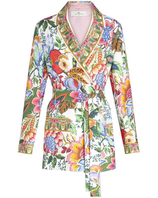 Etro floral-print belted silk jacket