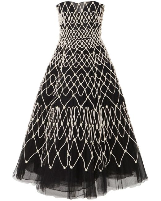 Carolina Herrera faux pearl-detail strapless midi dress