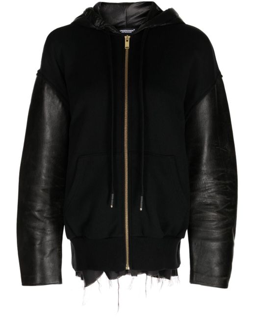 Undercover panelled leather-sleeved hooded jacket