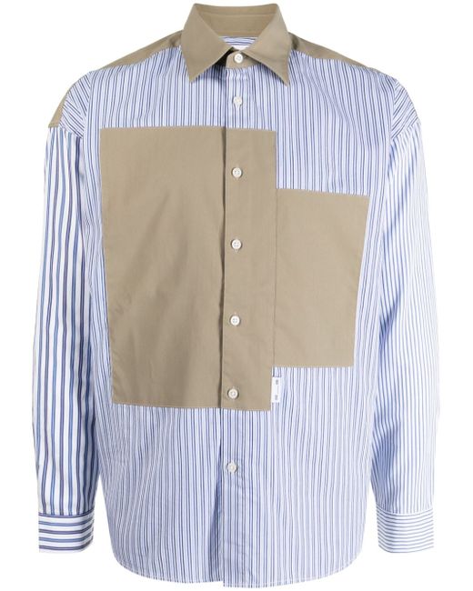 Izzue long-sleeve striped patchwork shirt