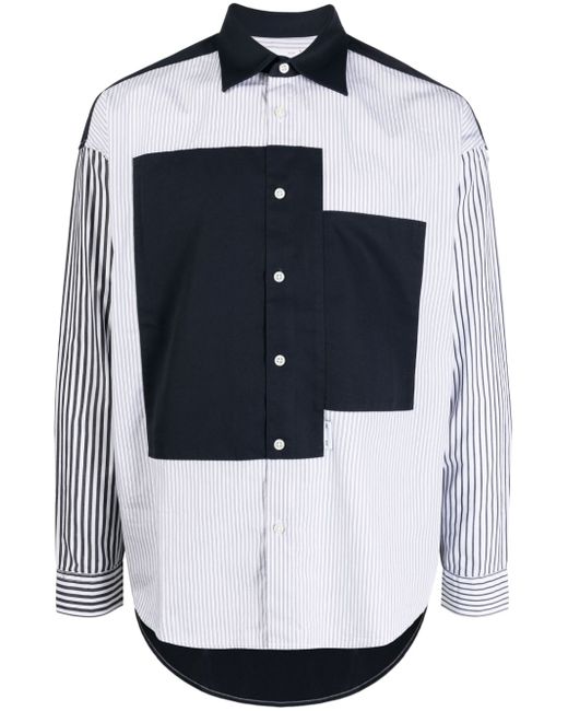 Izzue long-sleeve striped patchwork shirt