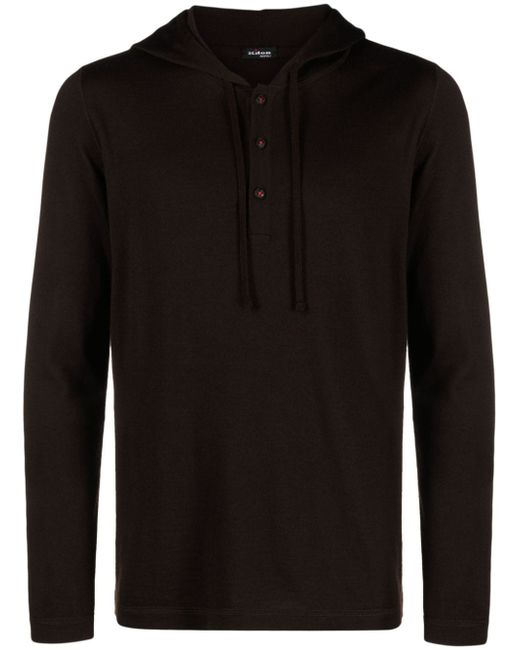 Kiton button-up fine-knit hooded jumper