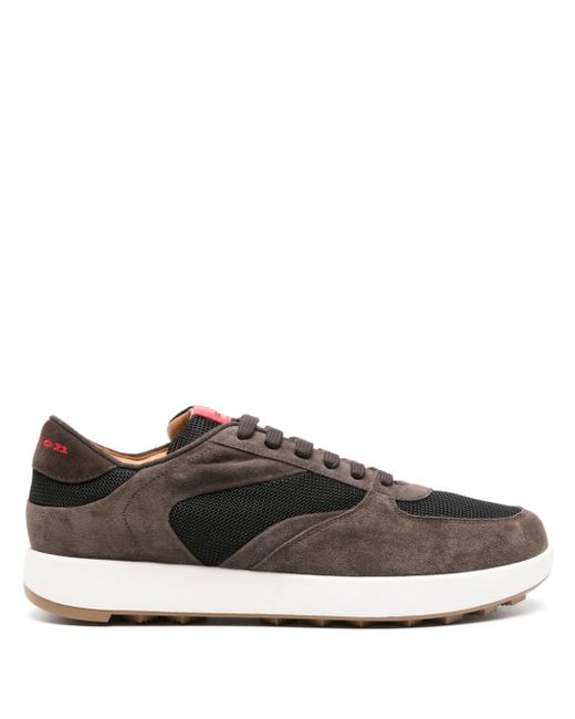 Kiton lace-up panelled suede sneakers