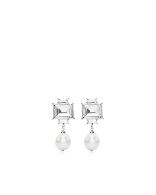 Kenneth Jay Lane pearl-pendant crystal-embellished drop earrings